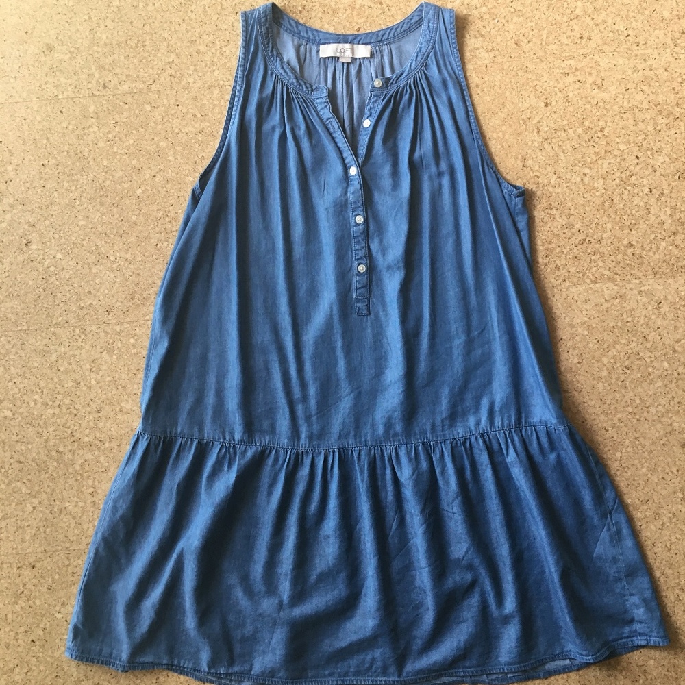 LOFT Medium Chambray Drop-Waist Dress